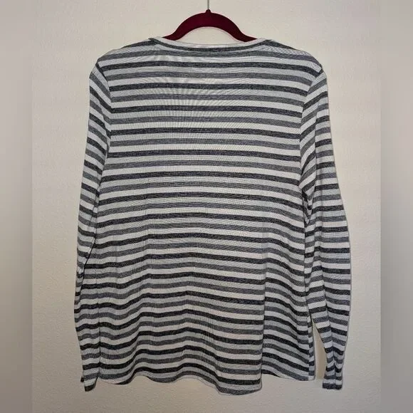 American Eagle Soft & Sexy Plush Striped Grey White Long Sleeve Women's Size L - Picture 3 of 3